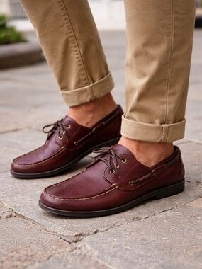 Rockport Brown Leather Boat Shoes Mens 13W Wide Lace Up Deck Casual Comfort